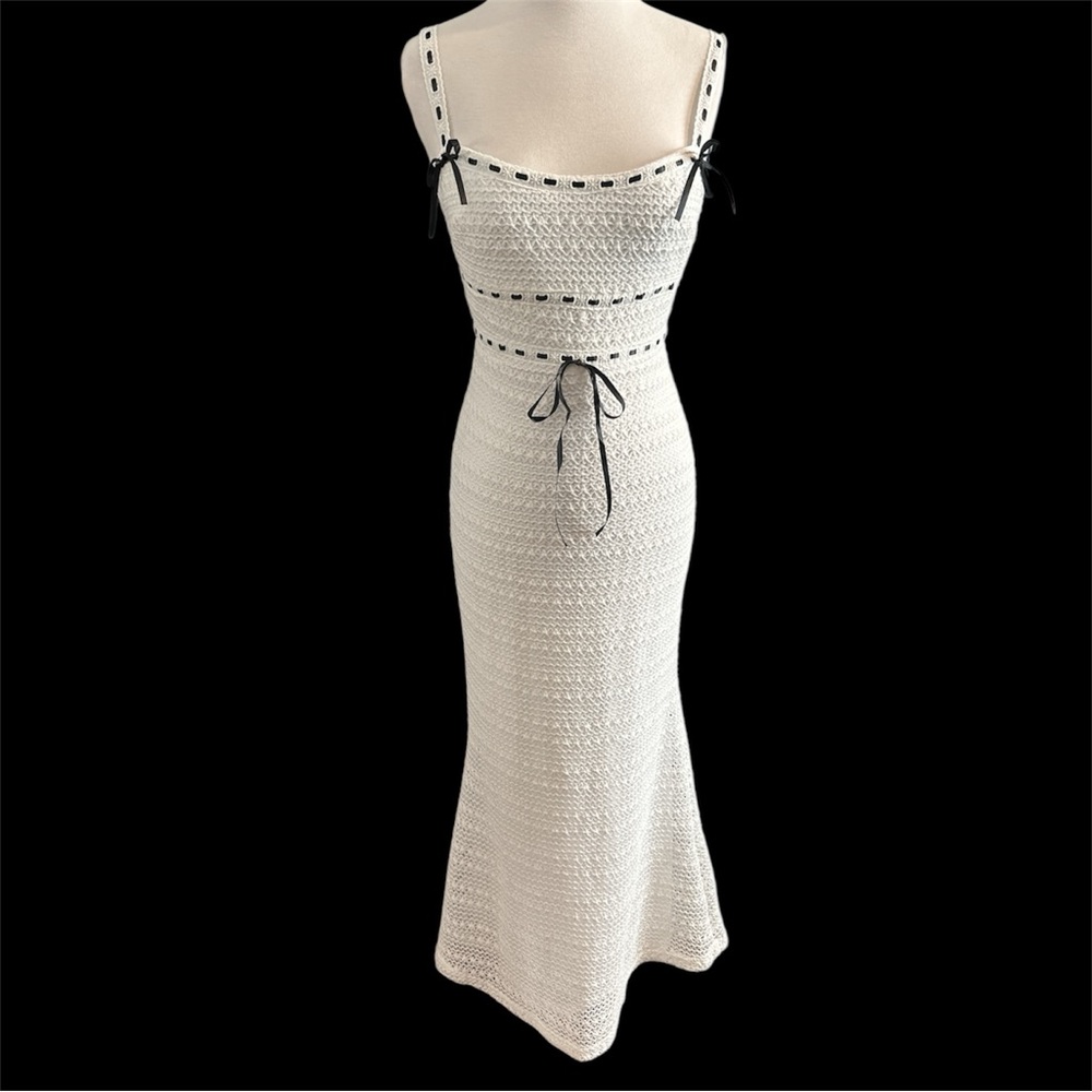 Selfie Leslie Indikah Black White Delicate Femme Knit Ribbon Trim Maxi Dress S - Picture 4 of 8